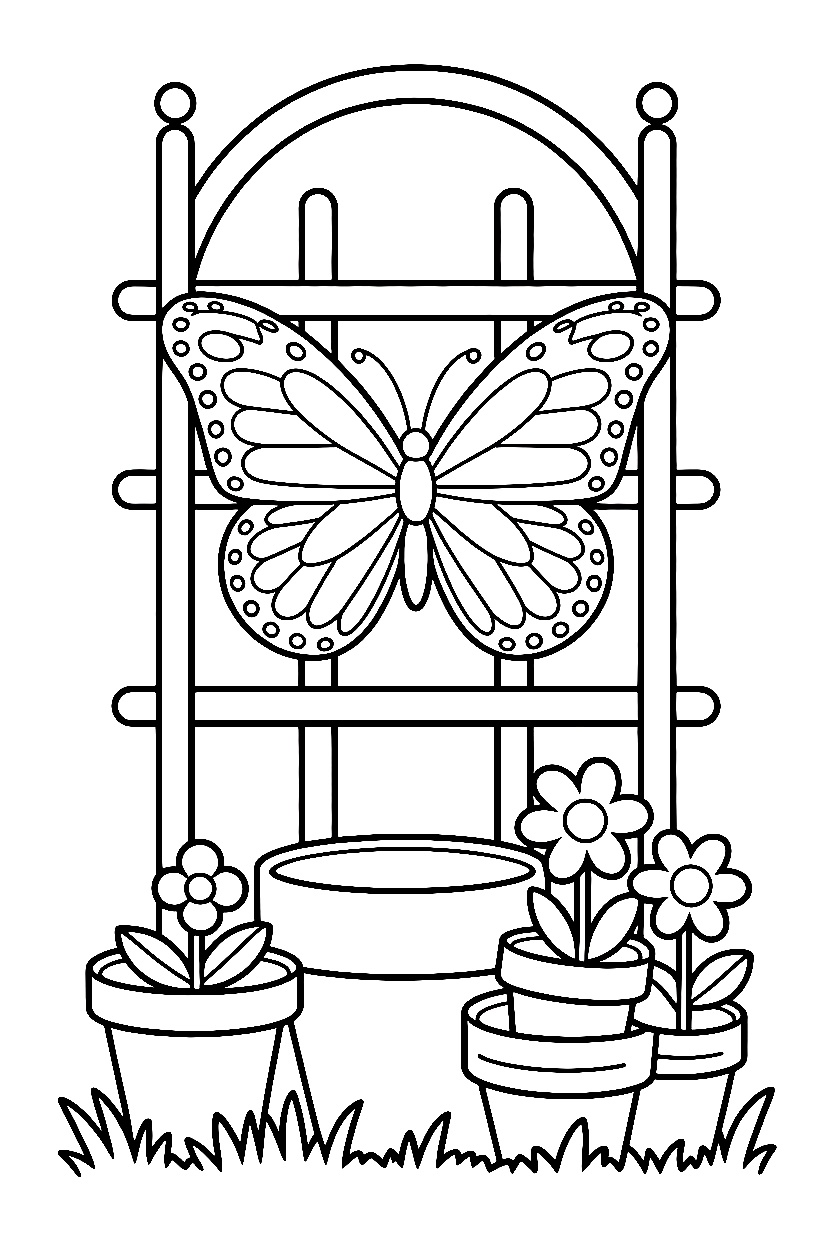 garden trellis with vines butterfly coloring pages