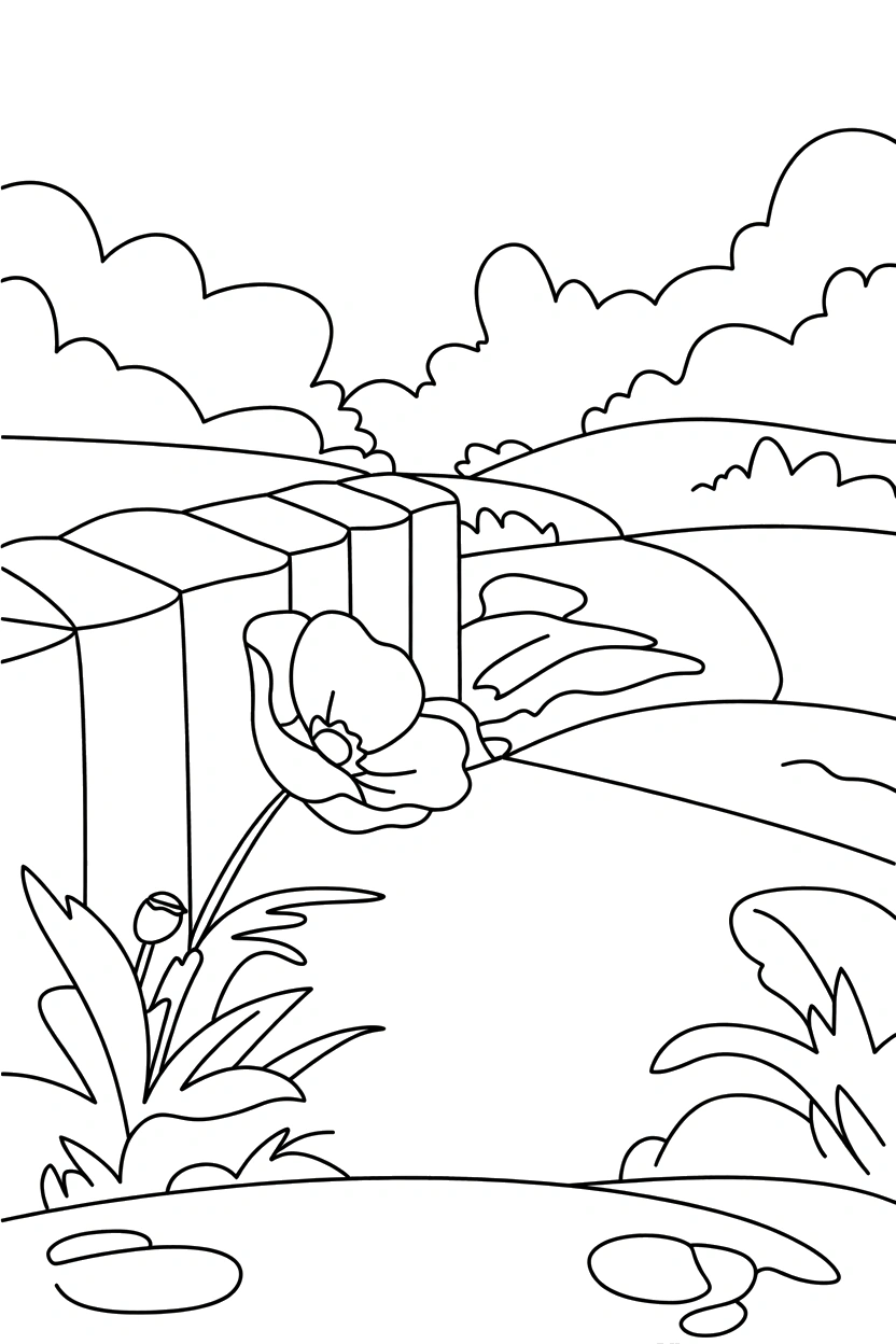 garden wall with path poppy printable sheet