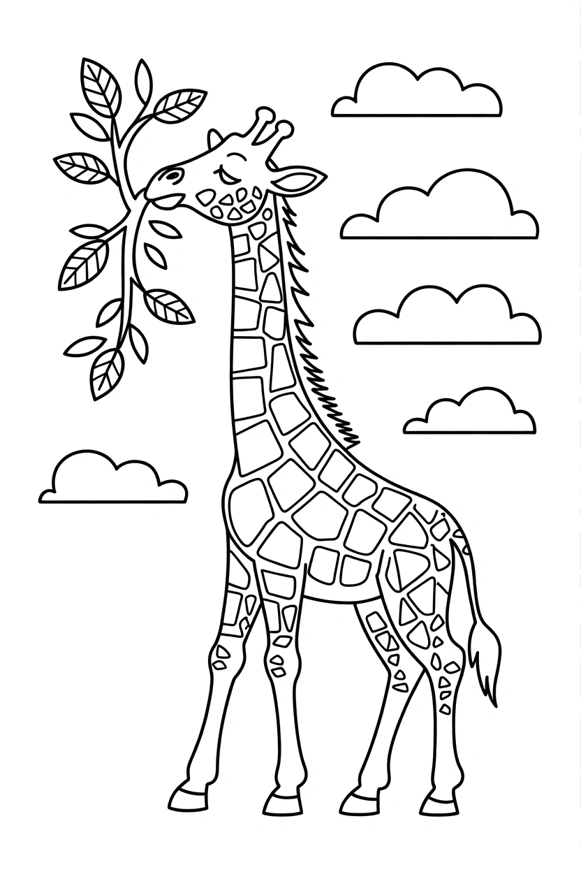giraffe pulling leaves branch printable sheet
