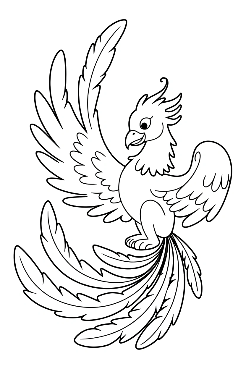 grooming phoenix feather detail coloring pages