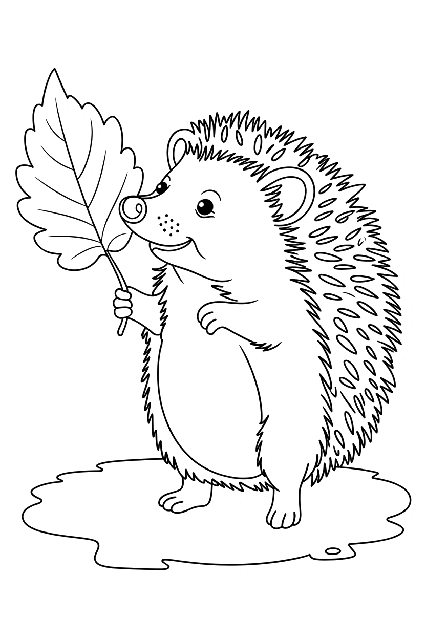 hedgehog holding leaf mouth printable sheet