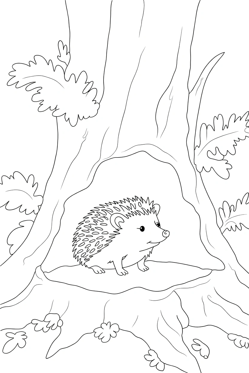 hedgehog peeking hollow stump coloring pages