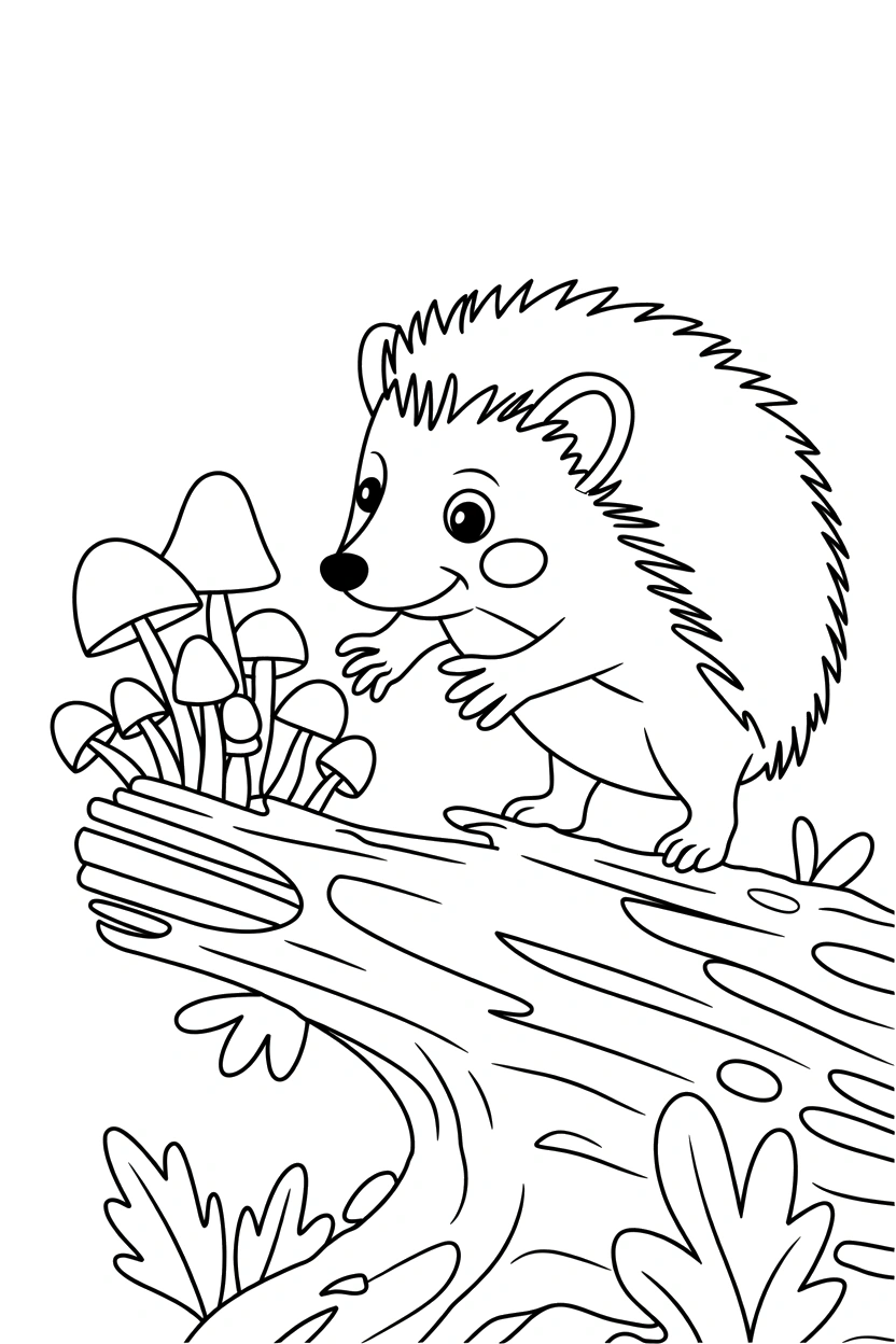 hedgehog reaching mushrooms coloring pages