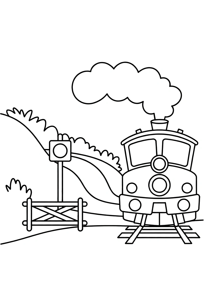 hillside bend signal crossing train coloring pages