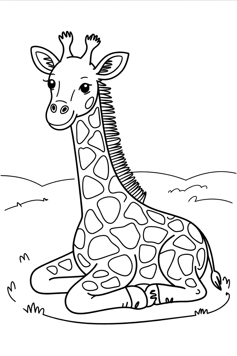 hillside scene with giraffe coloring pages