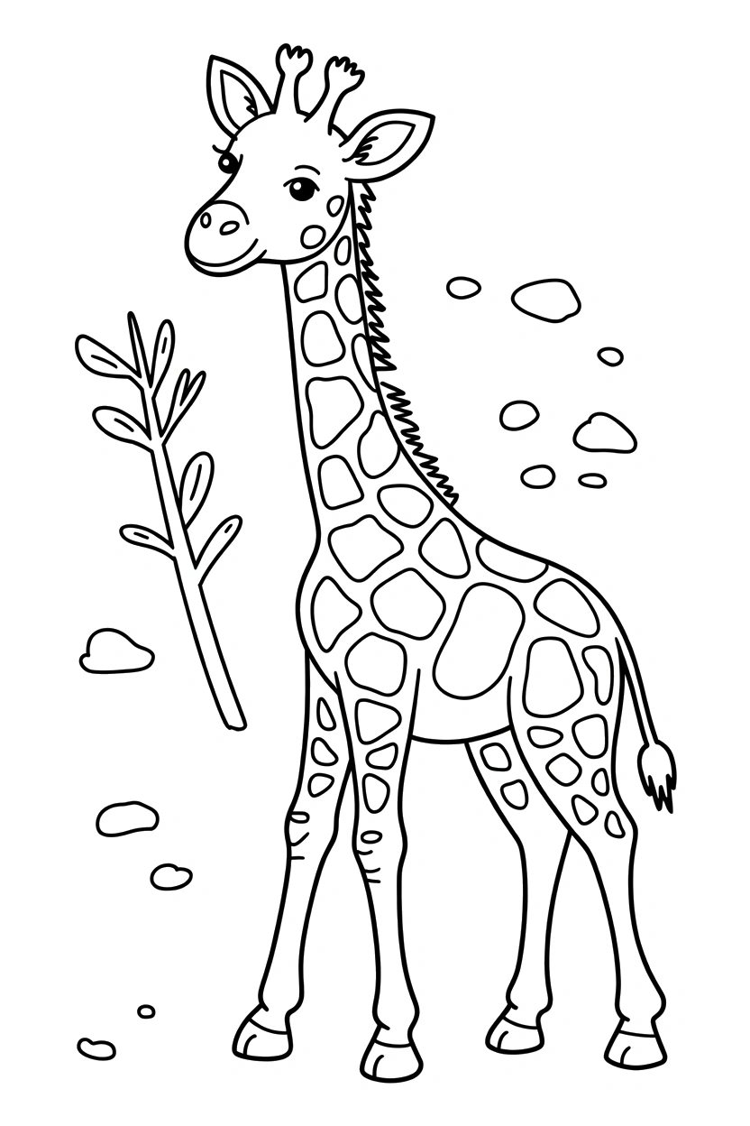 holding branch giraffe rocks drawing