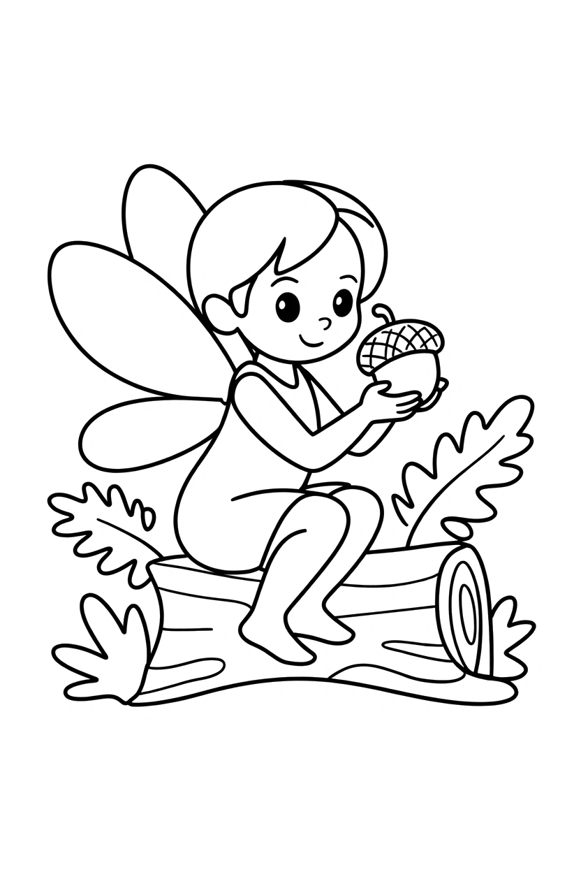 holding fairy acorn mossy log drawing