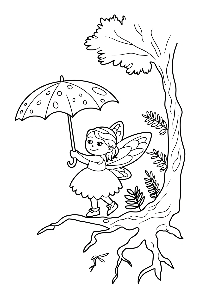 holding fairy leaf umbrella tree root drawing
