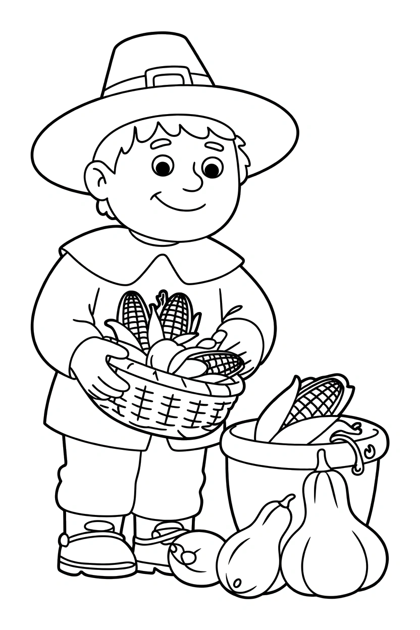 holding pilgrim woven basket harvest table drawing