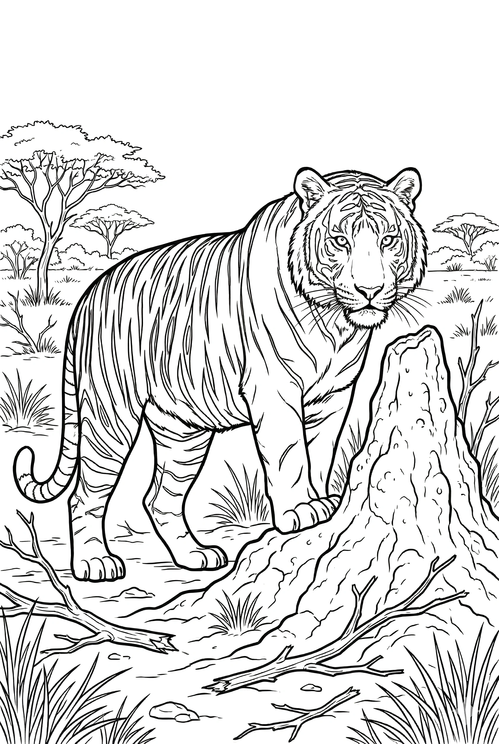 holding tiger termite mound grass tufts drawing