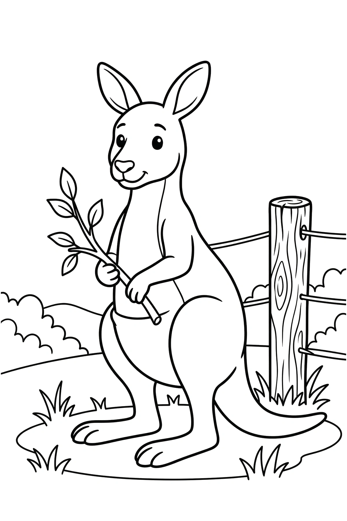 kangaroo coloring pages fence branch