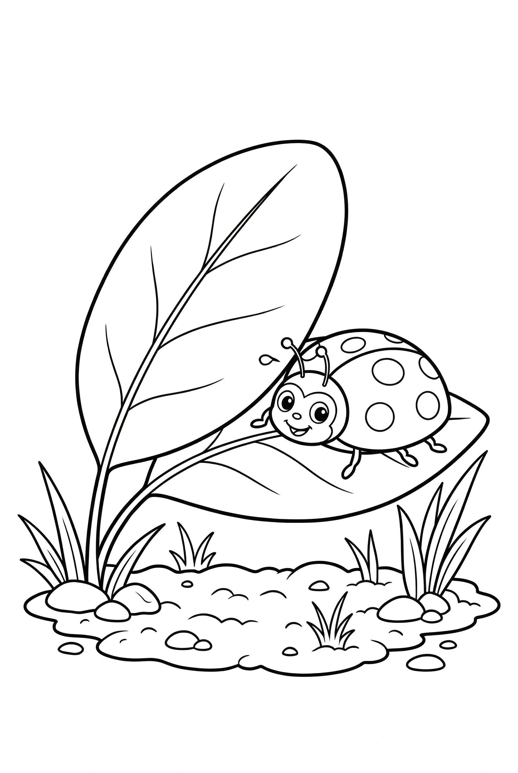 ladybug coloring sheets under leaves