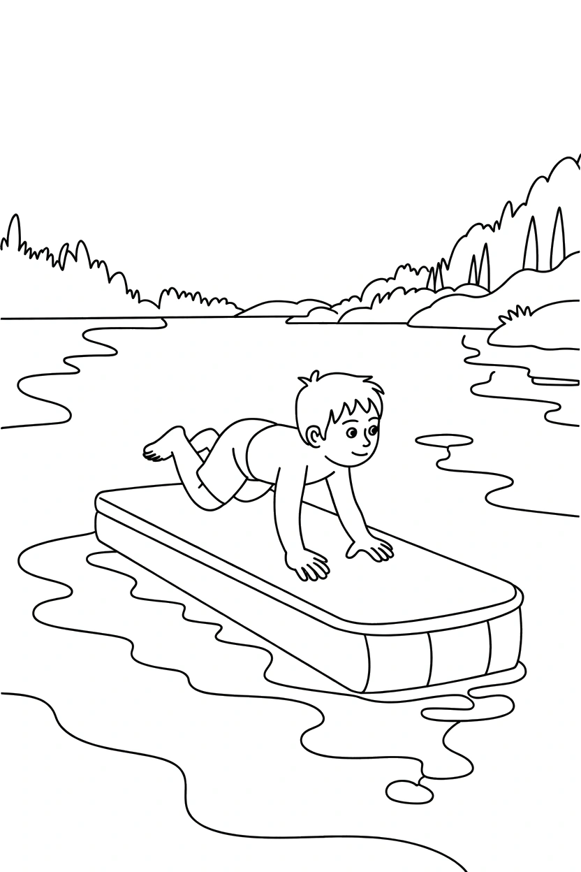 lake floating dock tree line drawing