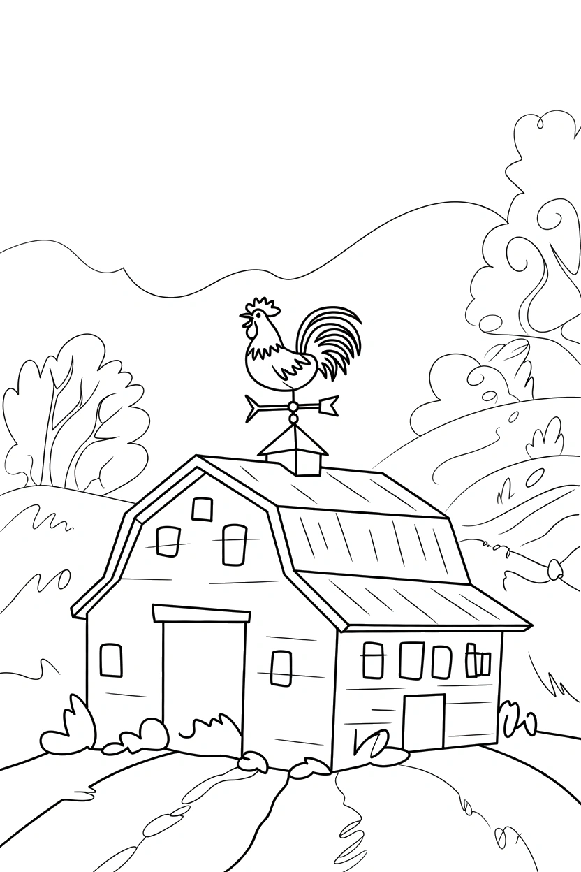 leaning barn windswept weathervane drawing