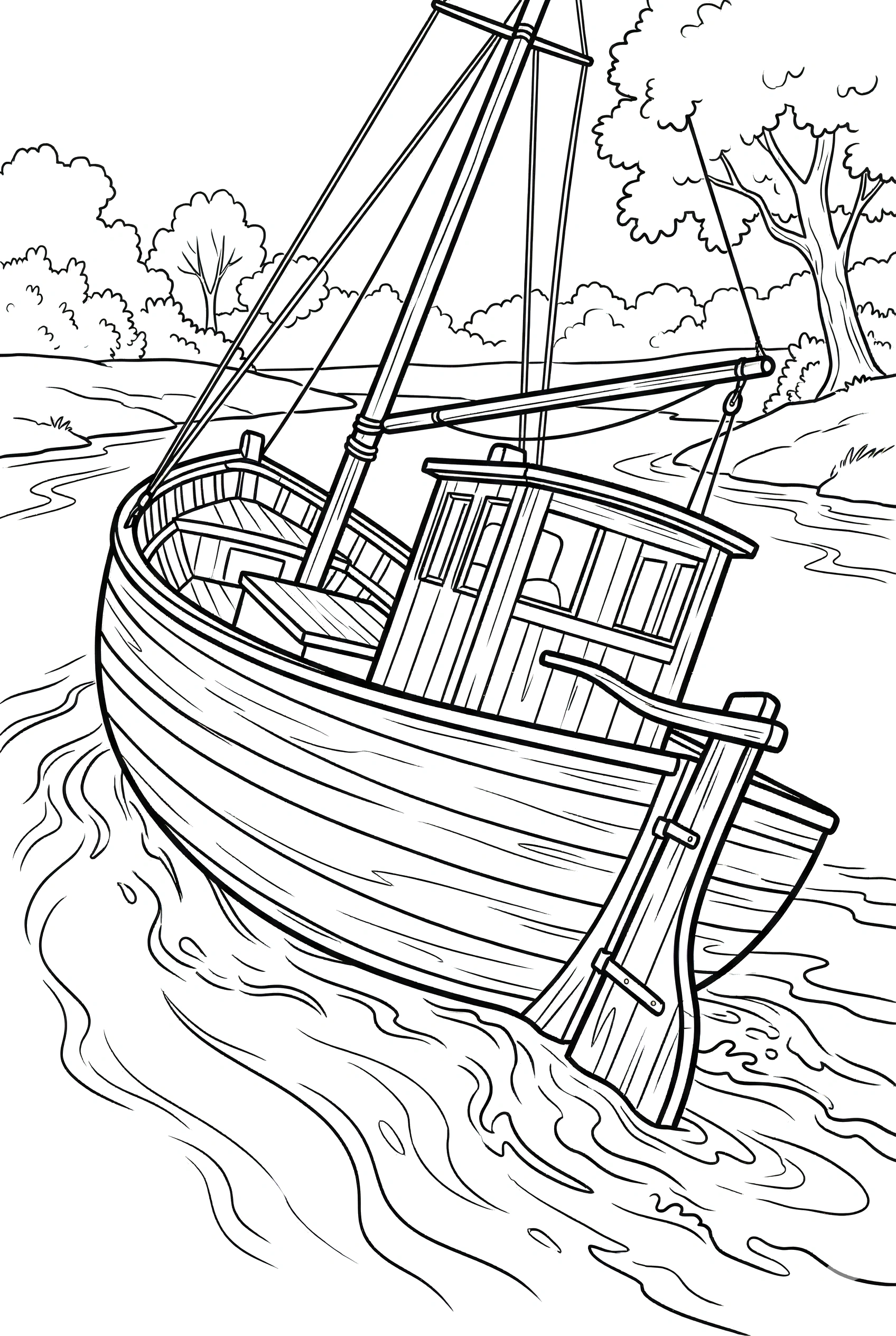 leaning boat gentle current drawing