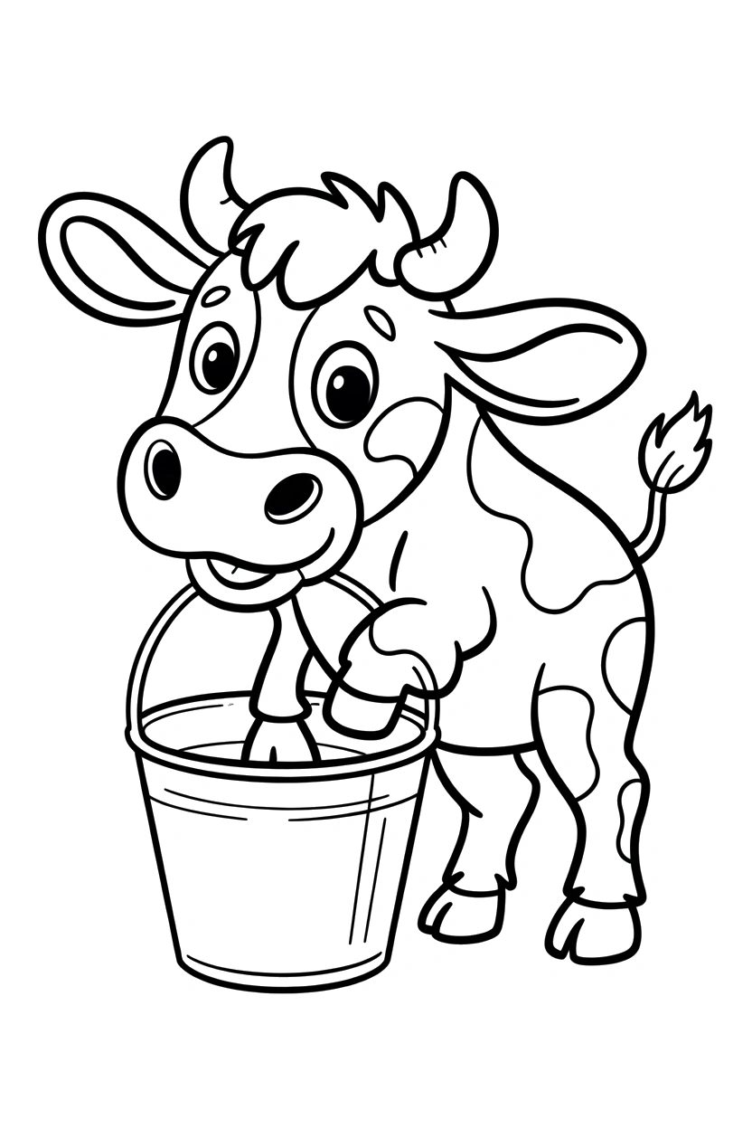 leaning cow bucket drawing