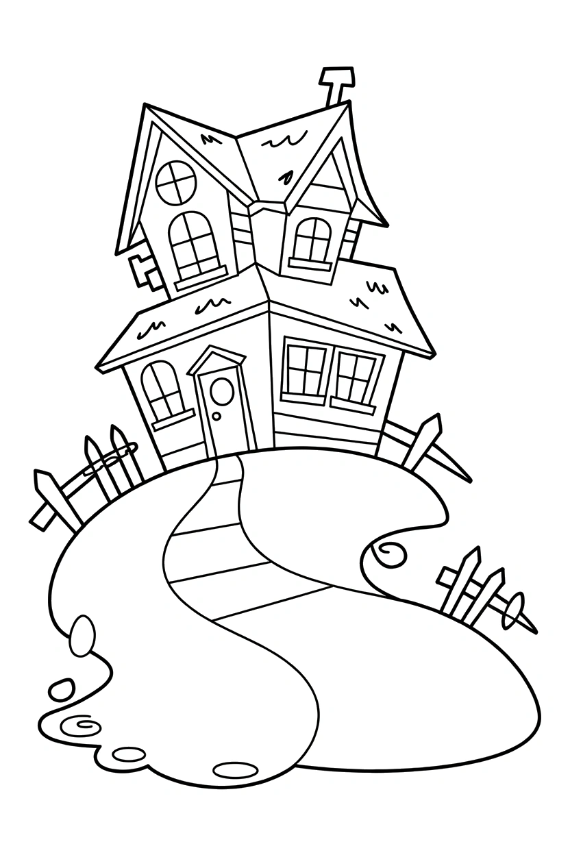 leaning haunted house steep hill printable sheet