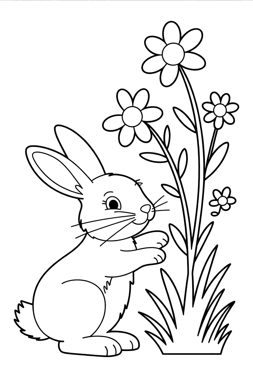 leaning rabbit wildflower patch drawing