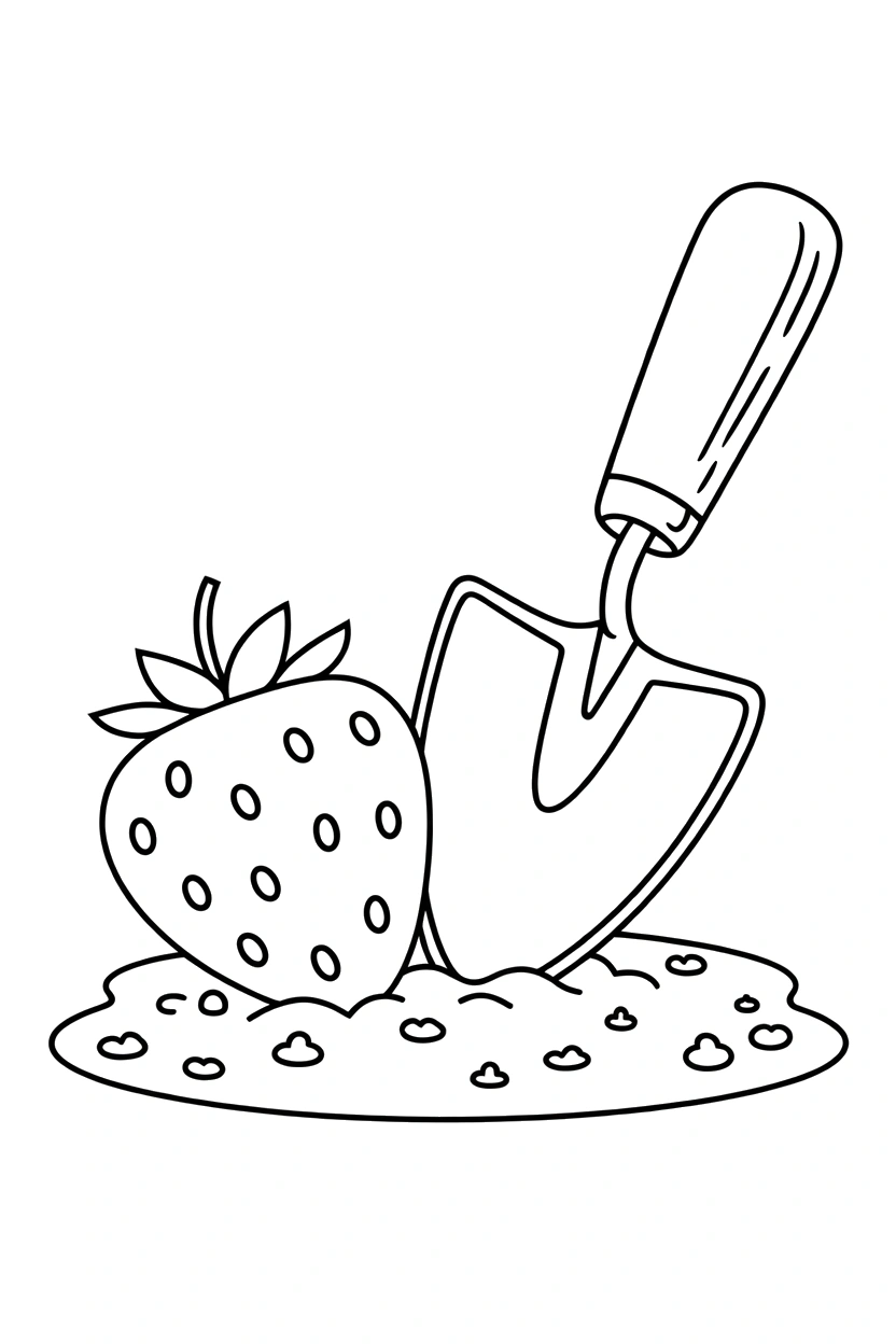 leaning strawberry trowel scene coloring sheets