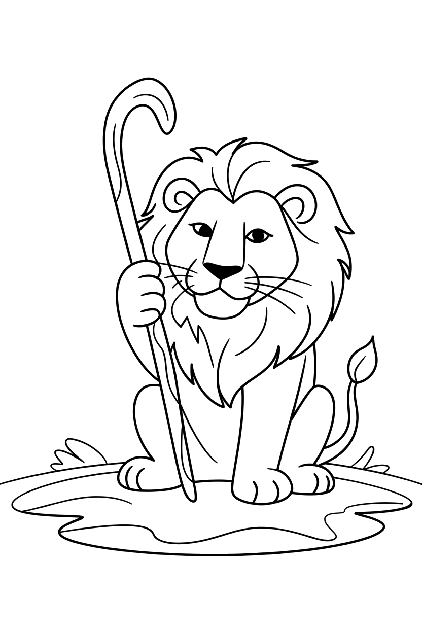 lion holding stick earth printable sheet