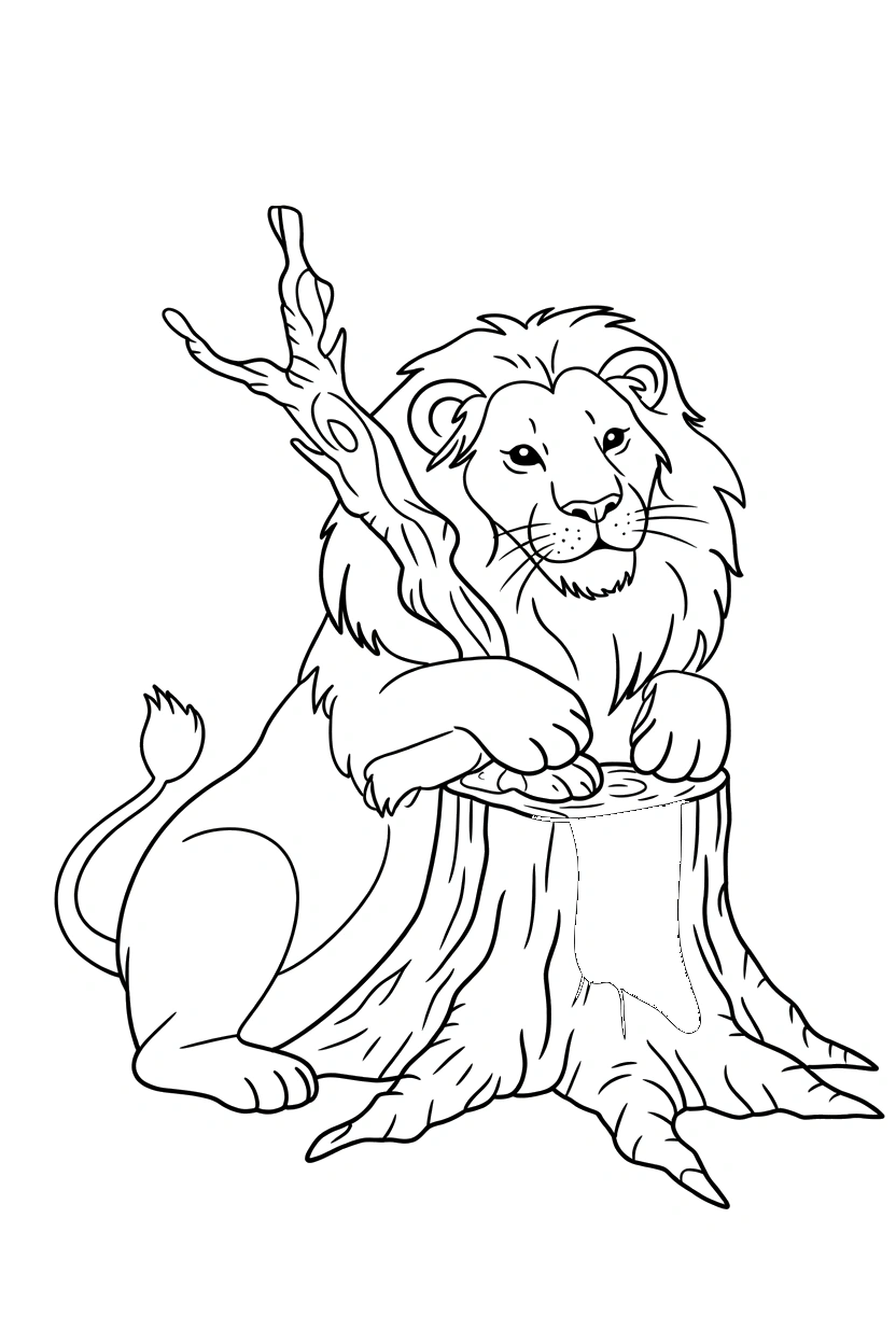 lion tree stump root printable sheet