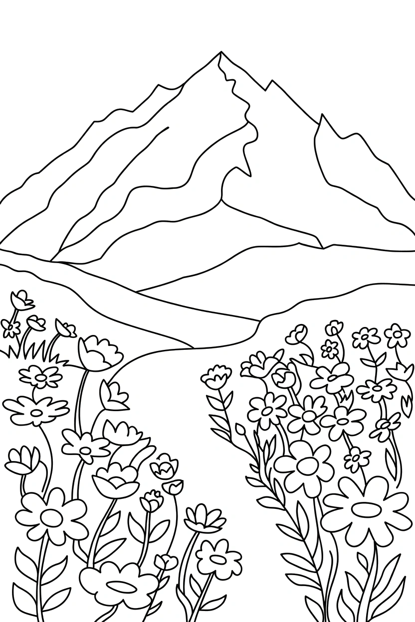 meadow shadow with flowers mountain coloring pages