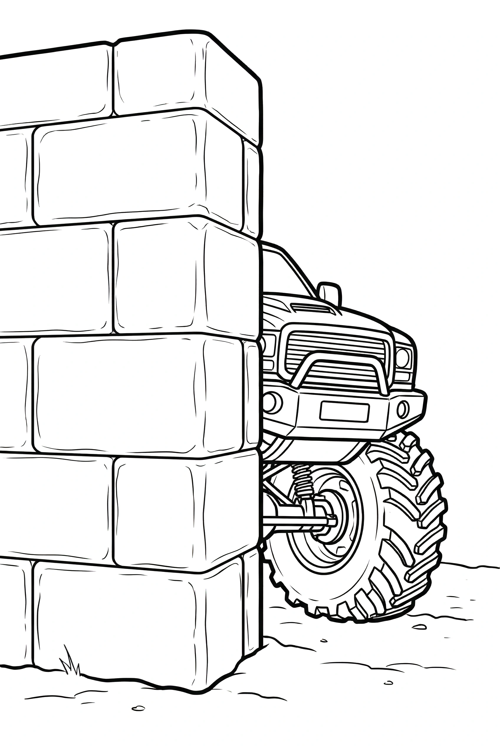 monster truck peeking wall coloring pages