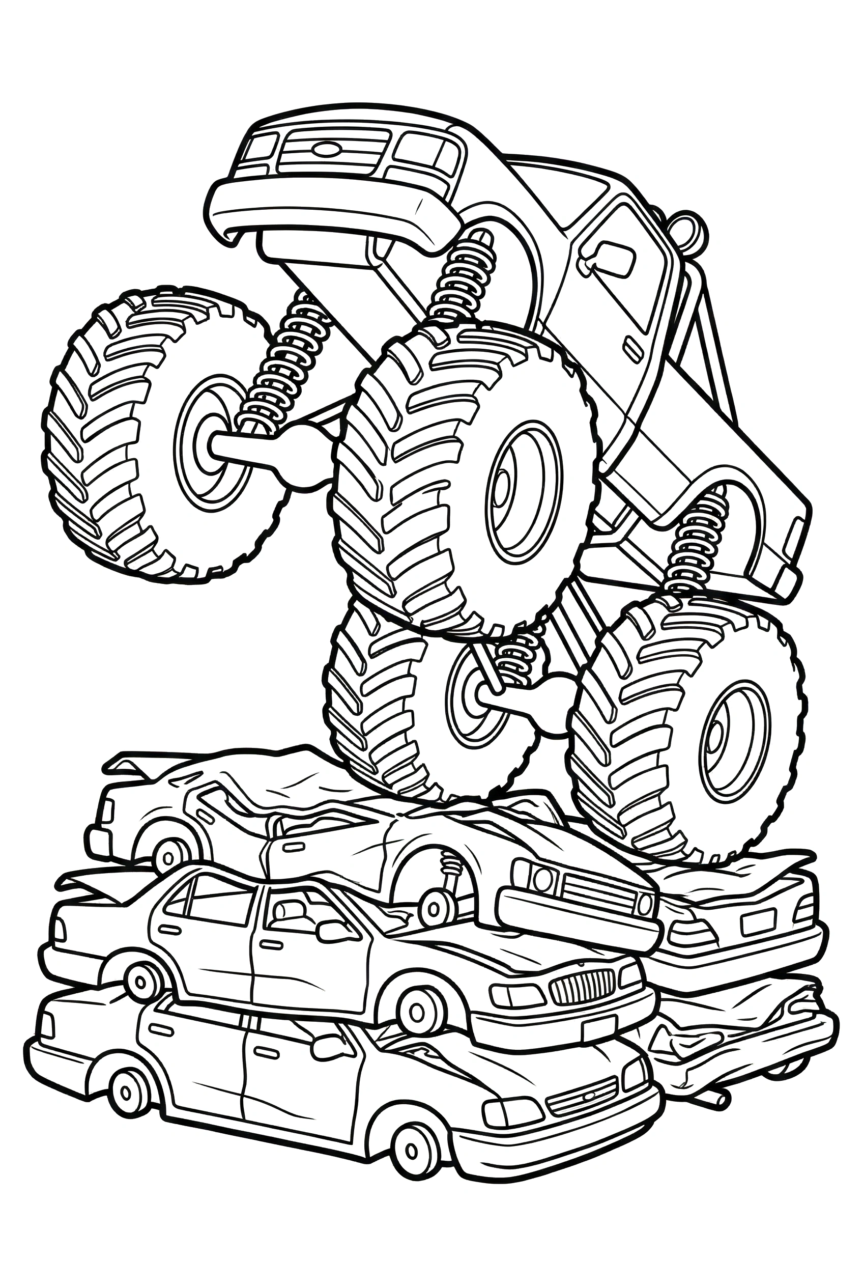 monster truck stacking cars coloring pages