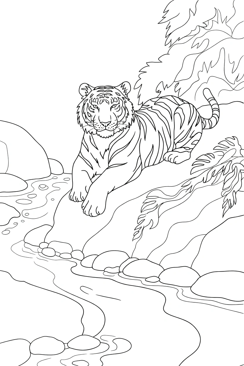moss boulder jungle stream coloring pages