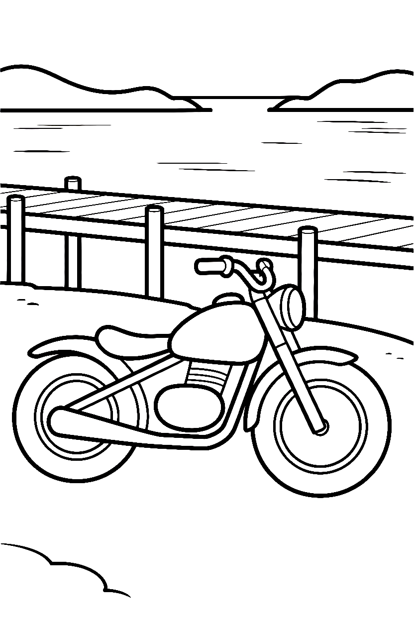 motorcycle pier waterfront coloring pages