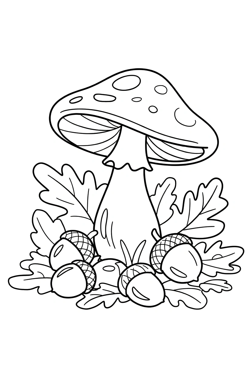 mushroom acorn scatter scene drawing