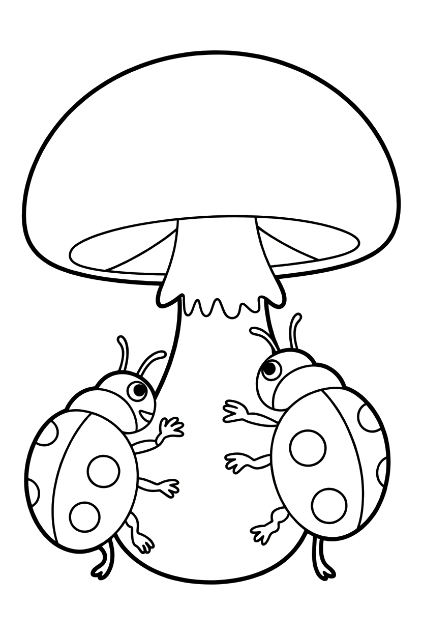 mushroom base ladybug pair coloring pages