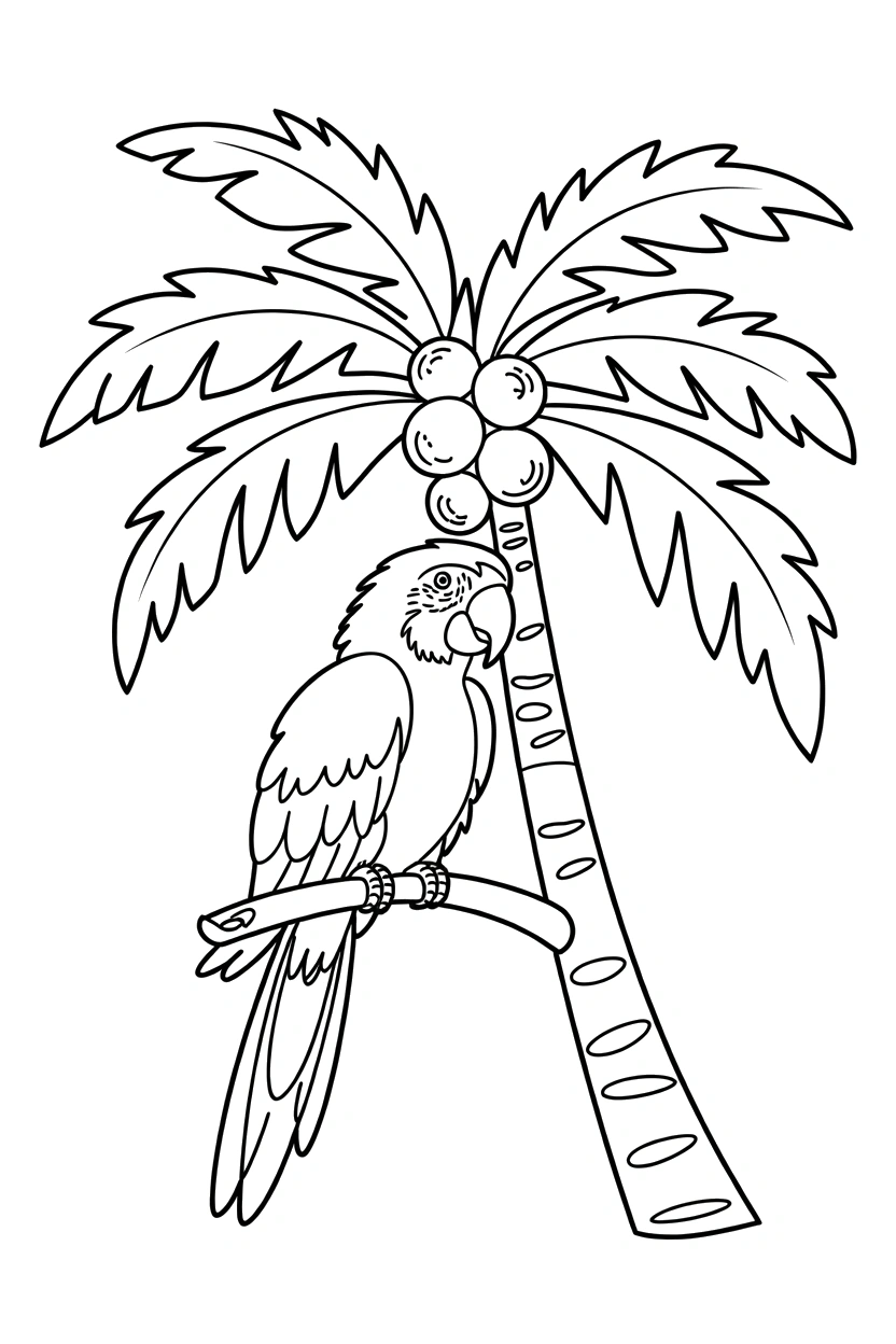 palm trunk resting parrot coloring pages