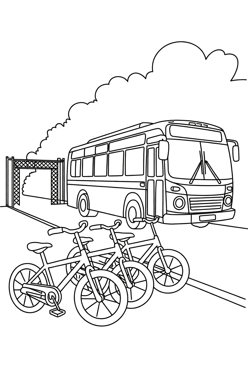 park entrance with bicycles bus printable sheet park entrance with bicycles bus printable sheet