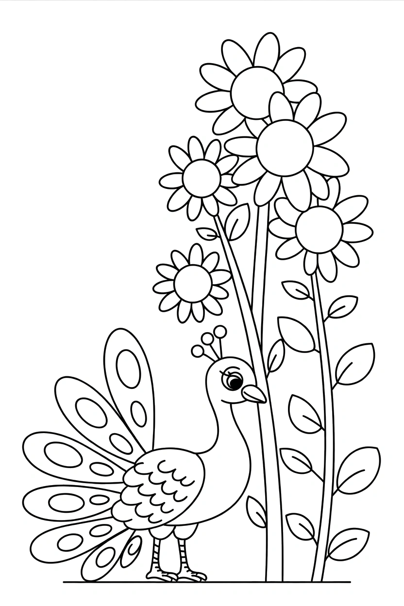 peacock sunflower stems fanned tail printable sheet peacock sunflower stems fanned tail printable sheet