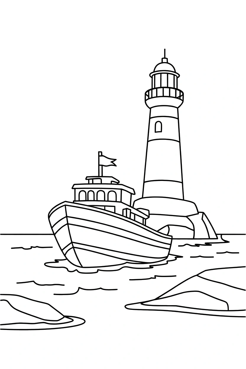 peeking boat lighthouse point drawing