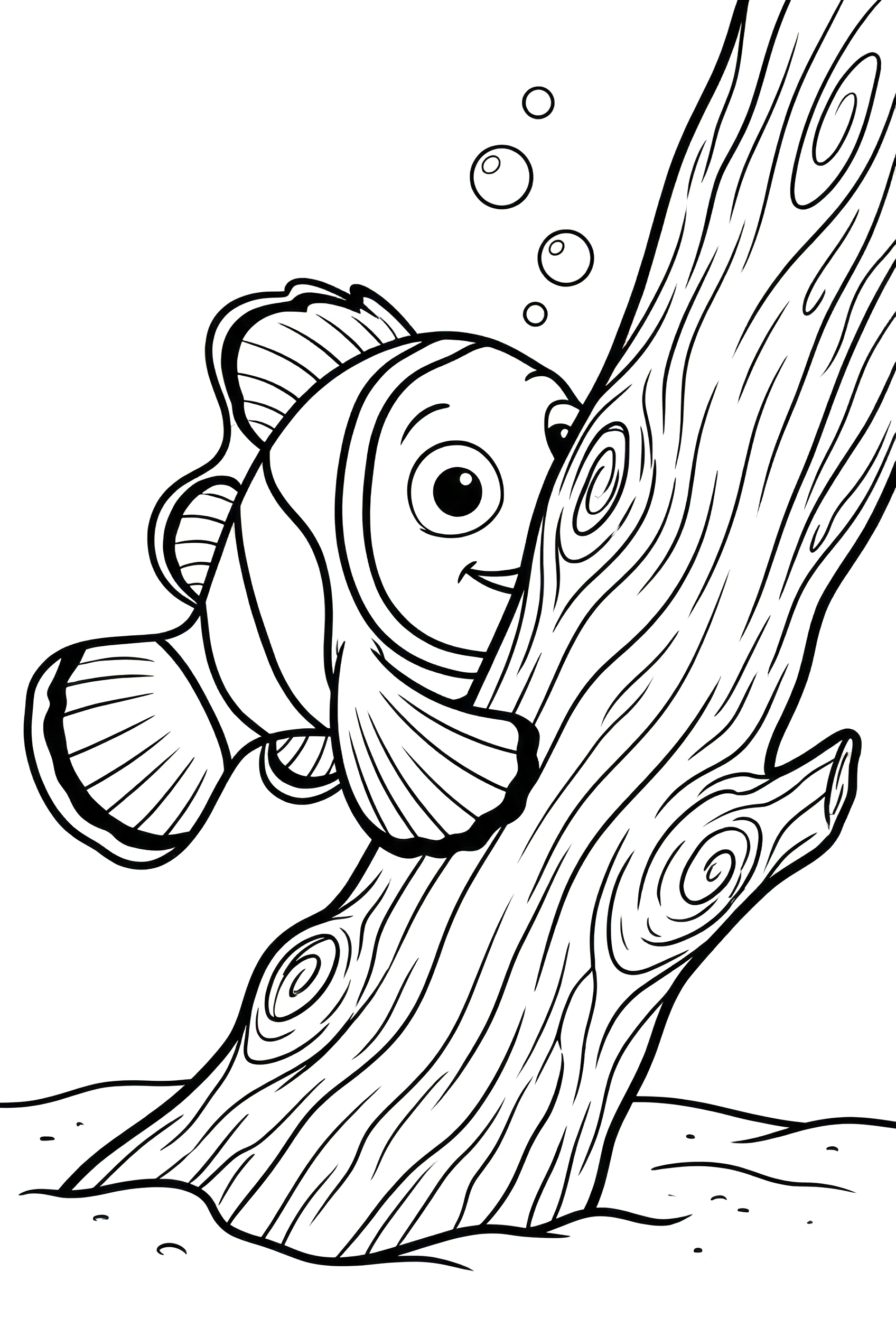 peeking clownfish driftwood shelter coloring pages