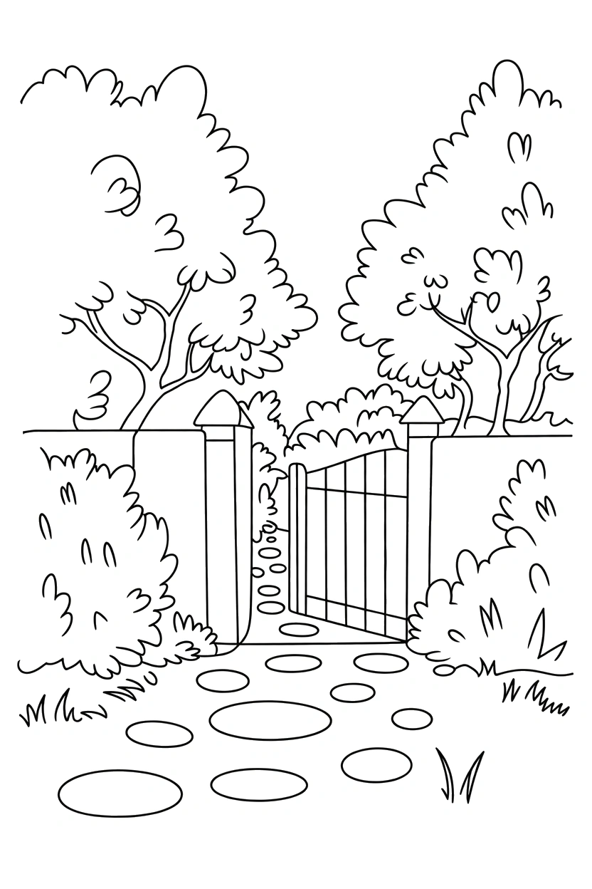 peeking gate garden bushes pathway coloring pages peeking gate garden bushes pathway coloring pages