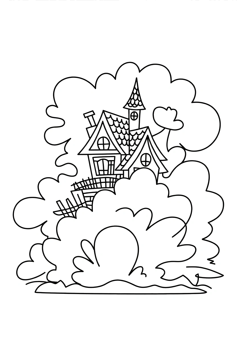 peeking haunted house thick fog drawing