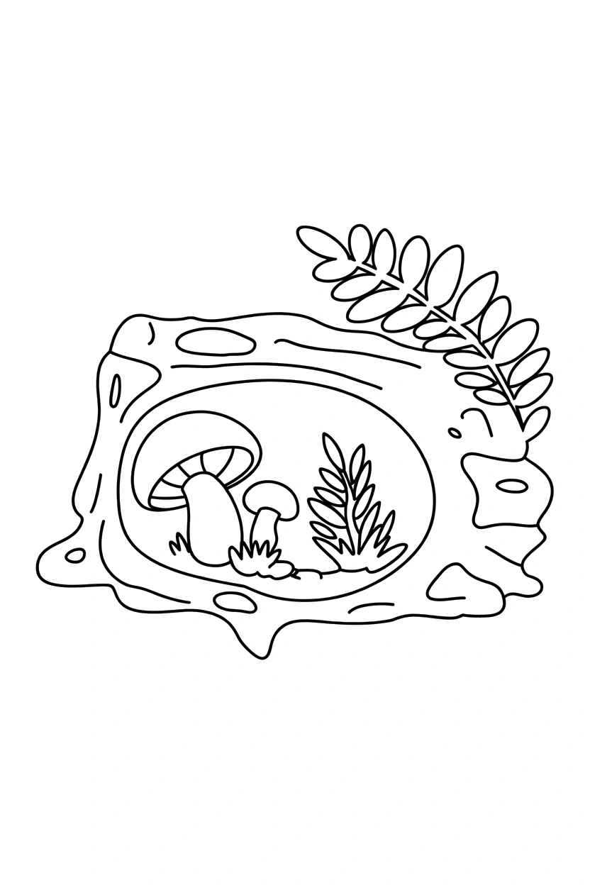 peeking mushroom hollow log coloring pages