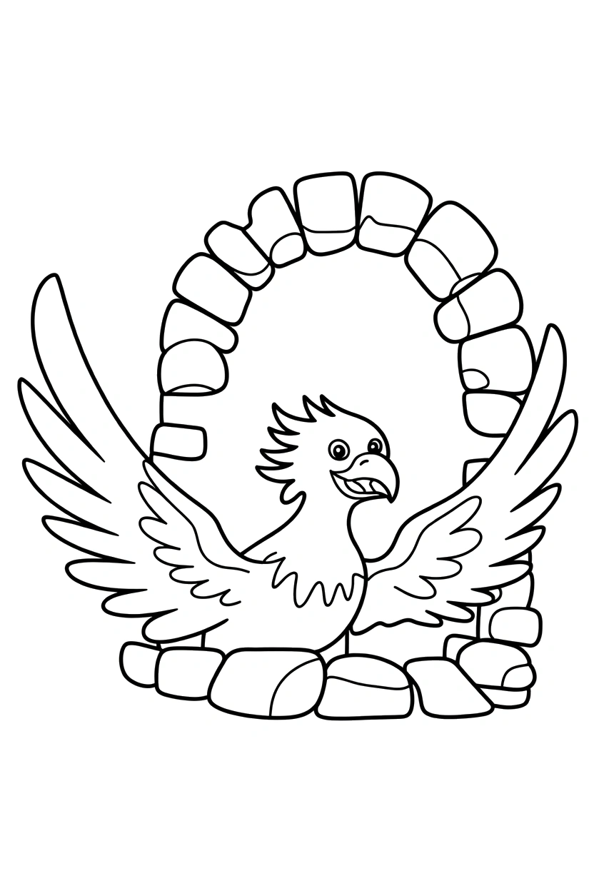 peeking phoenix stone ruins coloring pages