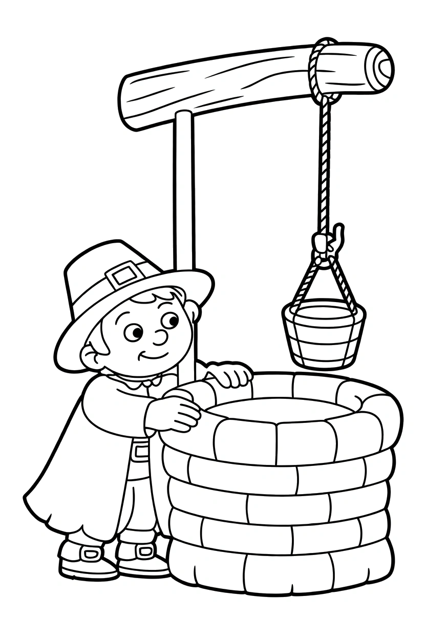 peeking pilgrim stone well bucket printable sheet