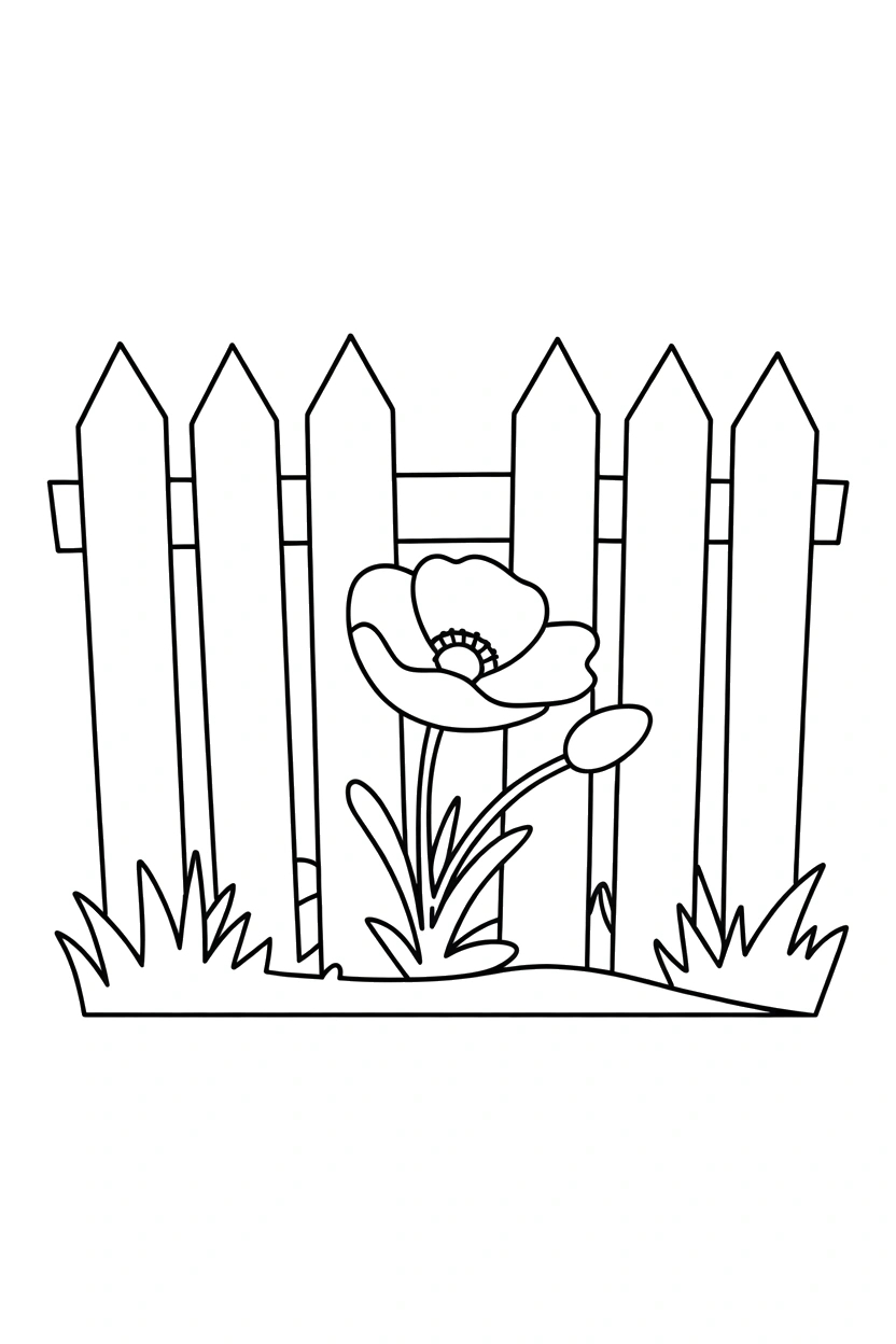 peeking poppy picket fence coloring pages