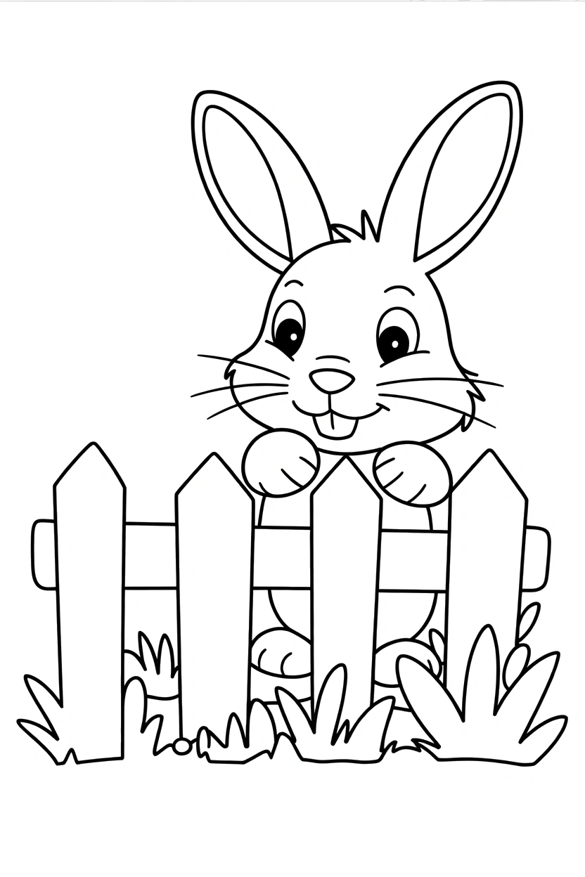 peeking rabbit garden fence coloring pages