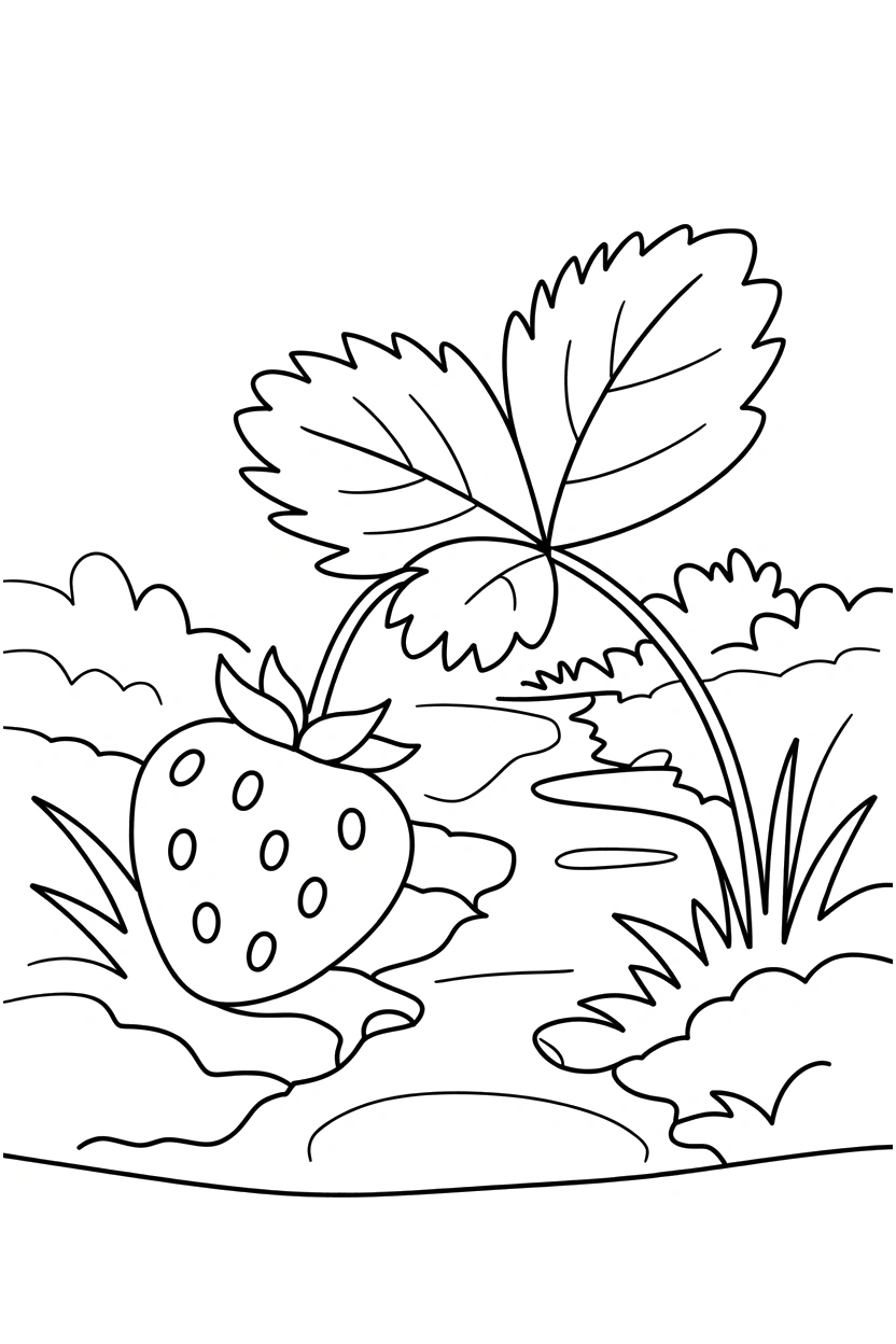 peeking strawberry garden path coloring pages