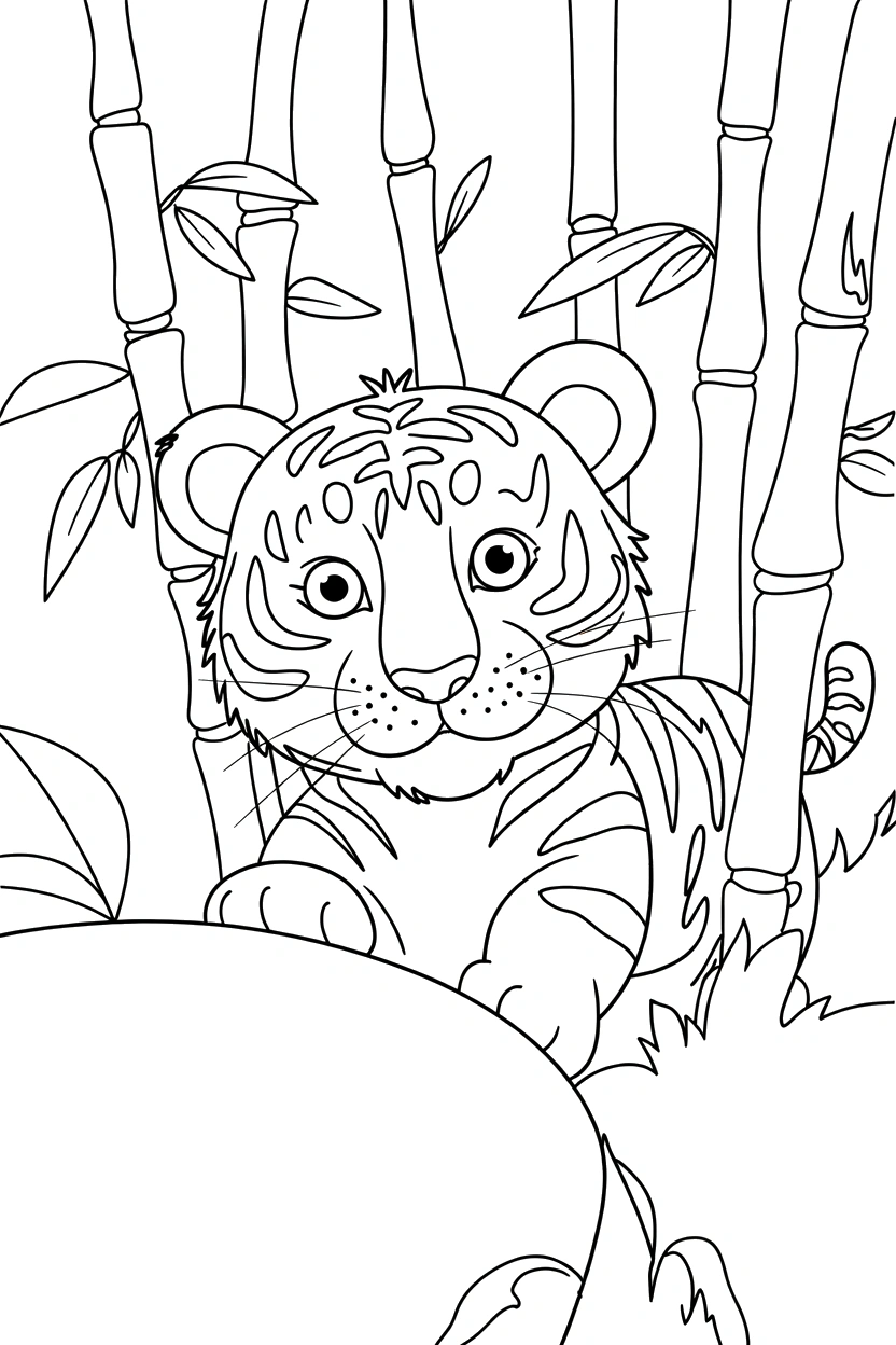 peeking tiger bamboo grove printable sheet