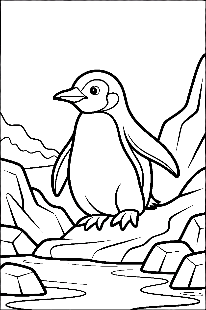 penguin climbing rocky slope coloring pages