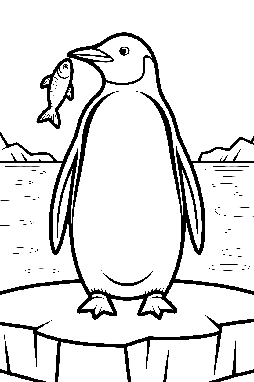 penguin holding fish drawing