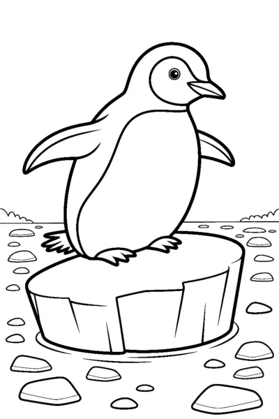 penguin leaning ice floe coloring pages