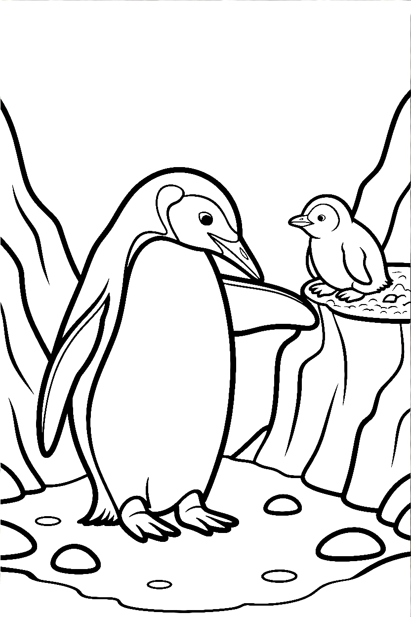penguin reaching chick coloring pages